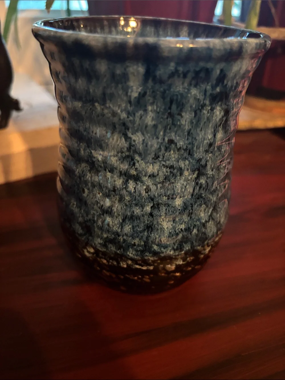 Handcrafted 20 oz Blue Glazed Ceramic Mug with Thumb Rest